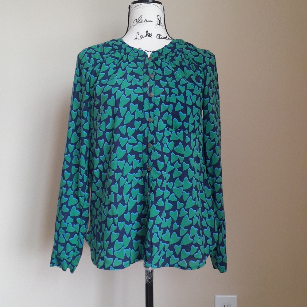 Green and Blue Heart Print Women's Top